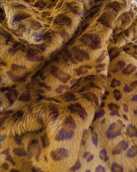 tissu fausse fourrure poil long léopard camel