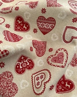 tissu polycoton 280cm coeur chamade rouge