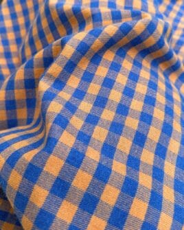 tissu vichy flanelle bleu cobalt caramel
