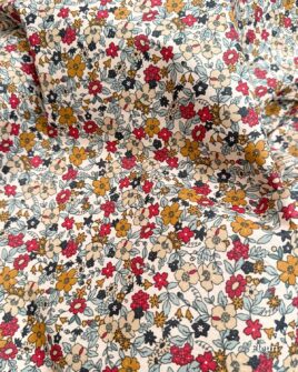 tissu coton enduit fleuri rouge noir moutarde