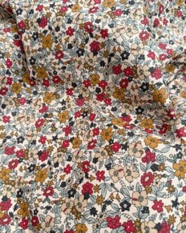 tissu coton enduit fleuri noir moutarde rouge