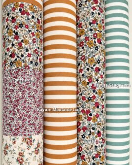 tissu coton enduit patchwork fleuri rayure