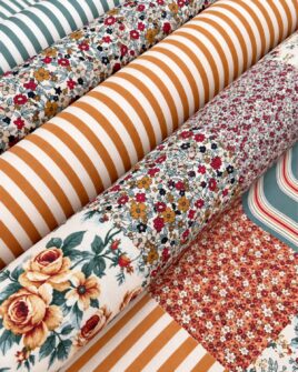 tissu coton enduit patchwork fleuri rayure