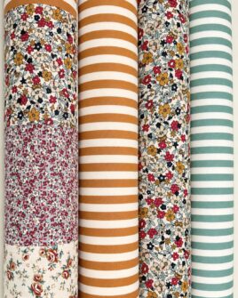 tissu coton enduit patchwork fleuri rayure