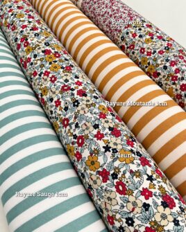 tissu coton enduit patchwork fleuri rayure