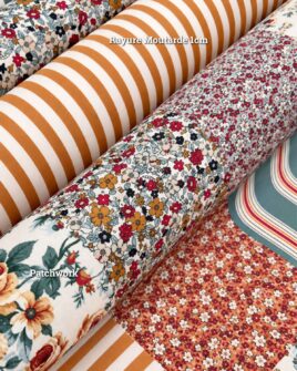 tissu coton enduit patchwork fleuri rayure