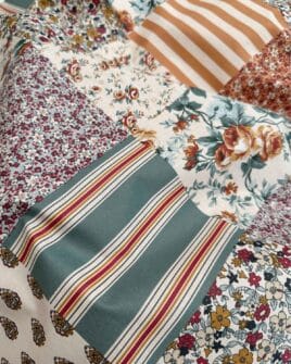 tissu coton enduit patchwork vert de gris moutarde
