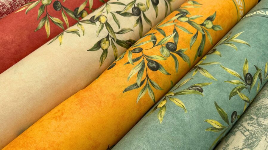 tissu coton enduit provençal olive double bordure