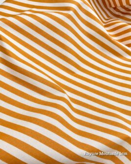 tissu coton enduit rayure moutarde