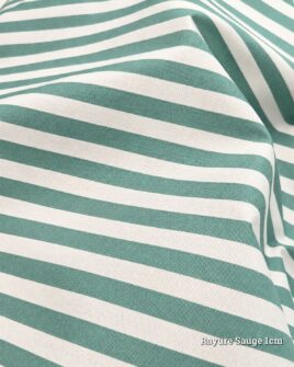 tissu coton enduit rayure sauge