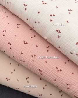 tissu double gaze fleuri imprimé coeur