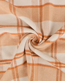tissu laine mélangé carreau beige écru cognac