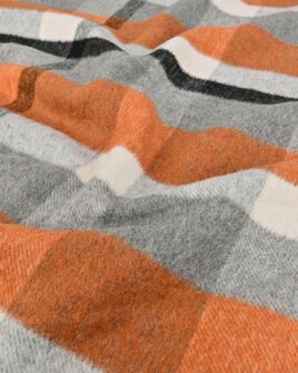 tissu laine mélangé carreaux cognac gris clair noir