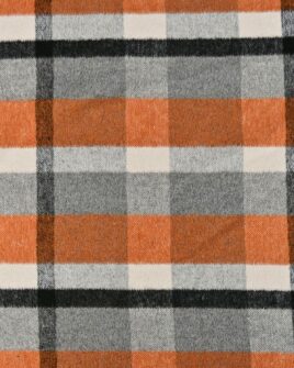 tissu laine mélangé carreaux cognac gris clair noir