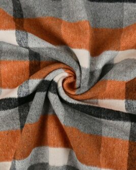 tissu laine mélangé carreaux cognac gris clair noir