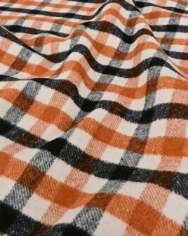 tissu laine mélangé petit carreaux cognac écru noir