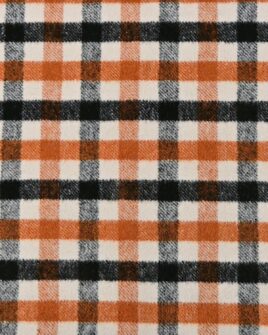 tissu laine mélangé petit carreaux cognac écru noir