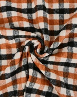 tissu laine mélangé petit carreaux cognac écru noir