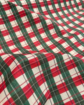 tissu polycoton 280cm écossais à carreaux rouge, vert sapin et écru