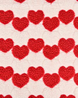 tissu teddy bouclette coeur rouge écru