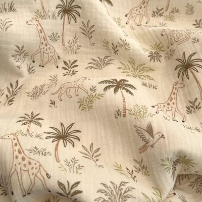 tissu double gaze imprimé savane sable